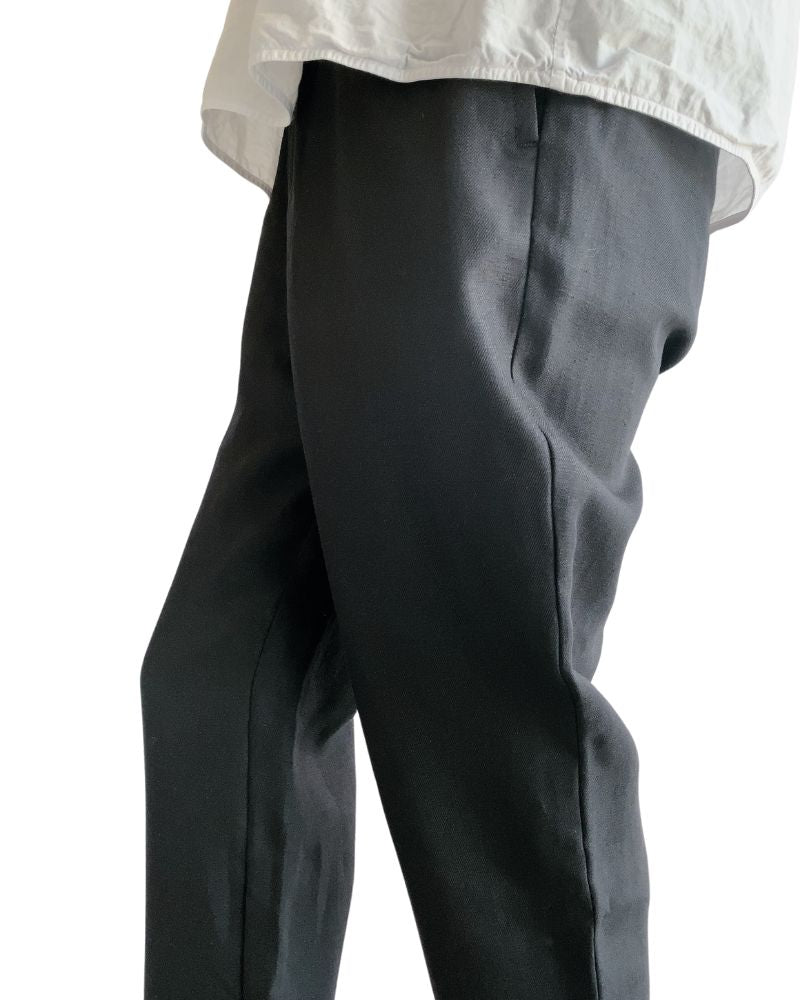 LINEN TWILL EASY TAPERED PANTS Black