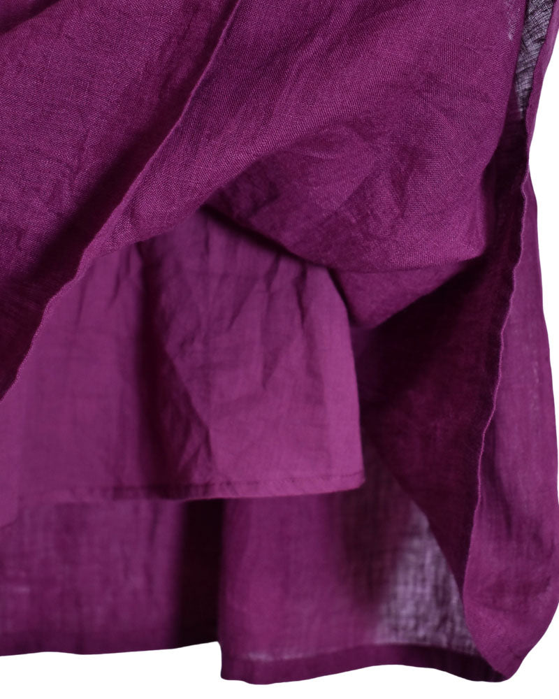 80'S POWER LOOM LINEN PLAIN GATHERED SKIRT WITH LINING Royal Purple