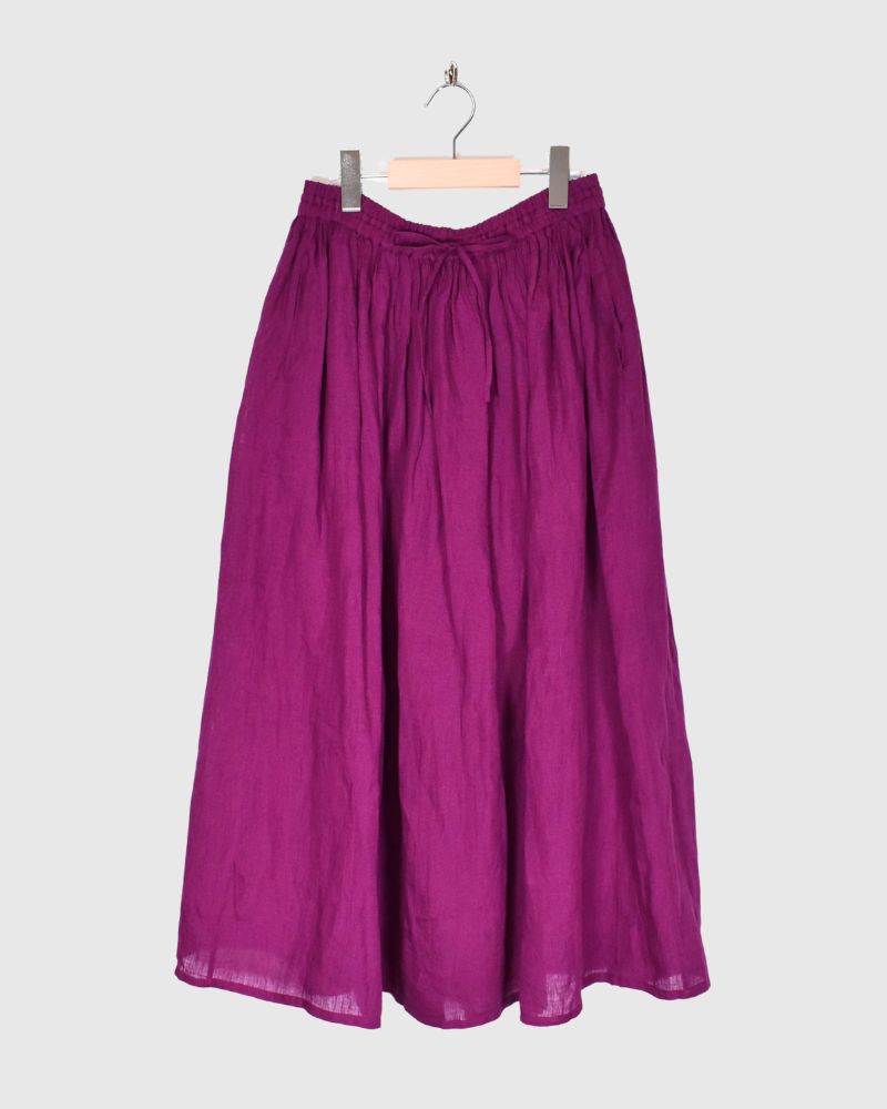 80'S POWER LOOM LINEN PLAIN GATHERED SKIRT WITH LINING Royal Purple