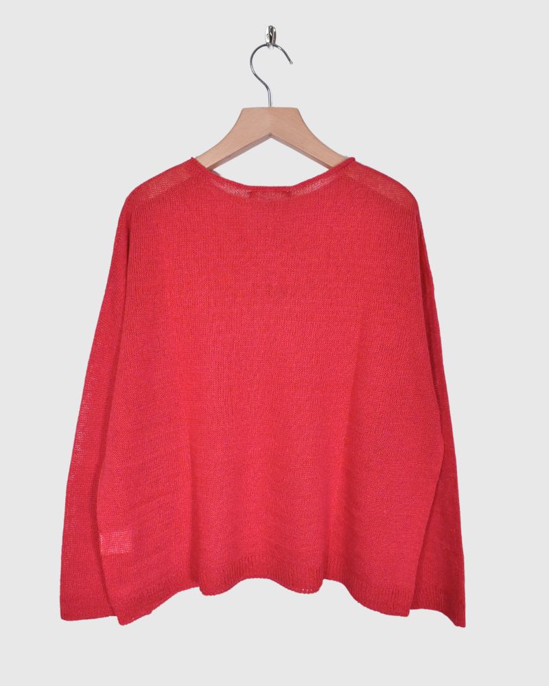 WHOLE GARMENT KNIT PULLOVER Red