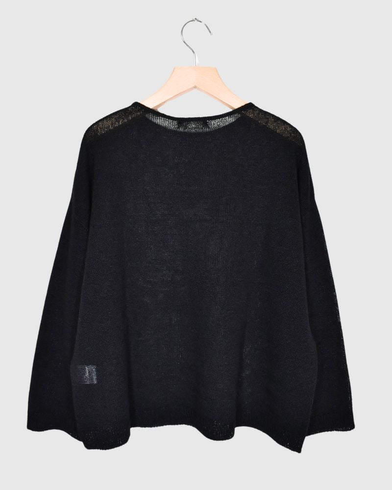 WHOLE GARMENT KNIT PULLOVER Black