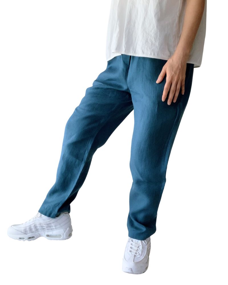 LINEN TWILL EASY TAPERED PANTS Blue
