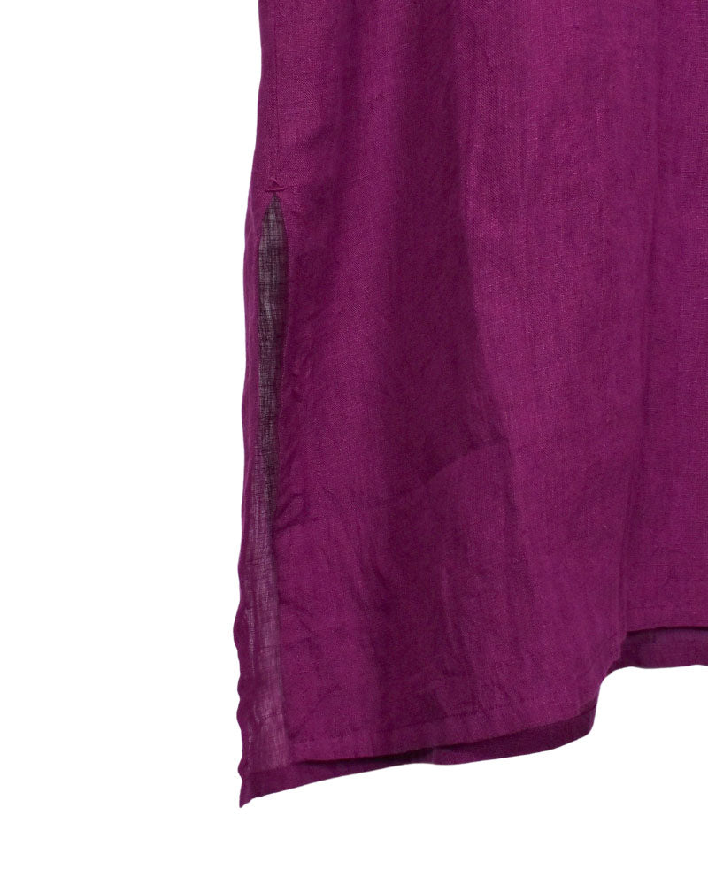 80'S POWER LOOM LINEN PLAIN BANDED COLLAR MAXI SHIRT Royal Purple