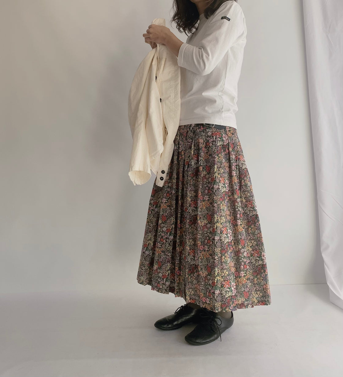 COTTON LIBERTY LOW WAIST PLEATS WRAP SKIRT 80cm (WITH PIN)