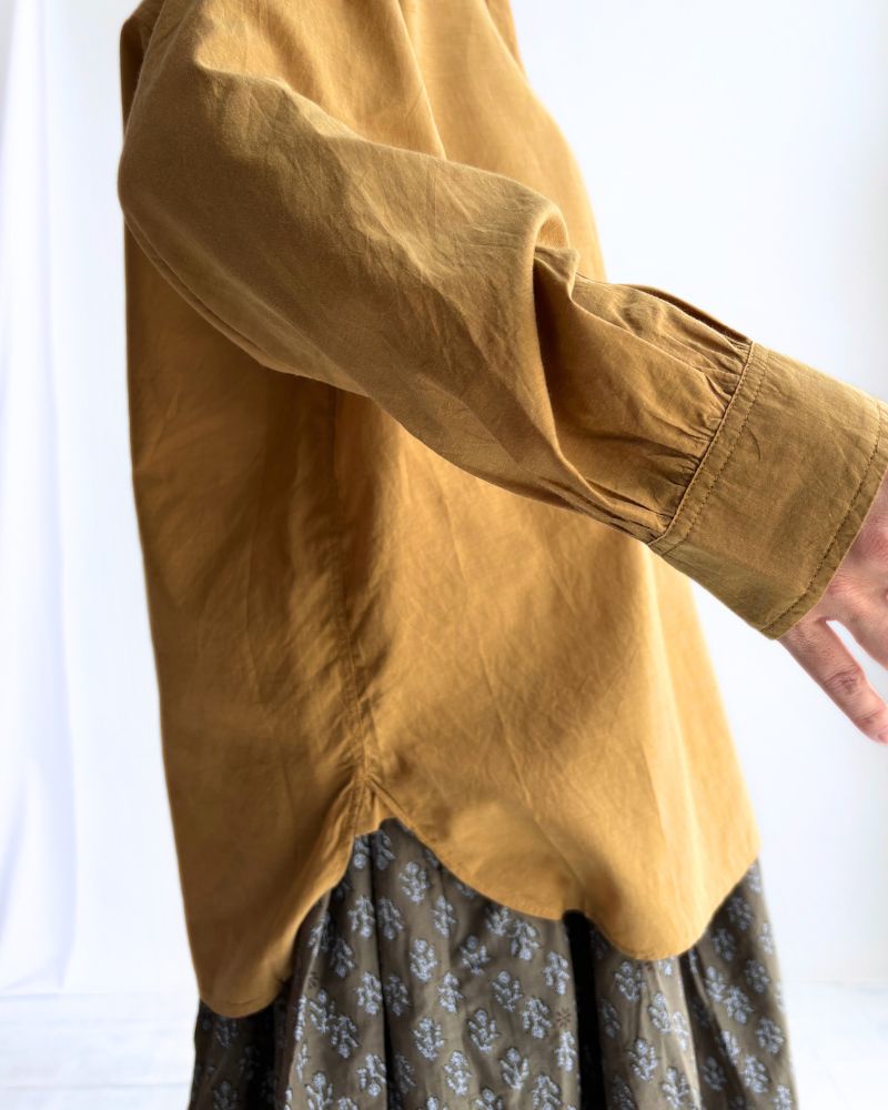 BANGALORE COTTON/SILK PLAIN PULLOVER SHIRT MustardYellow