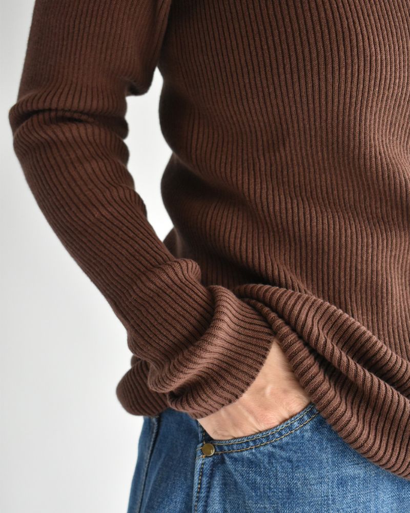 JAPAN WHOLEGARMENT リブニットプルオーバー Brown