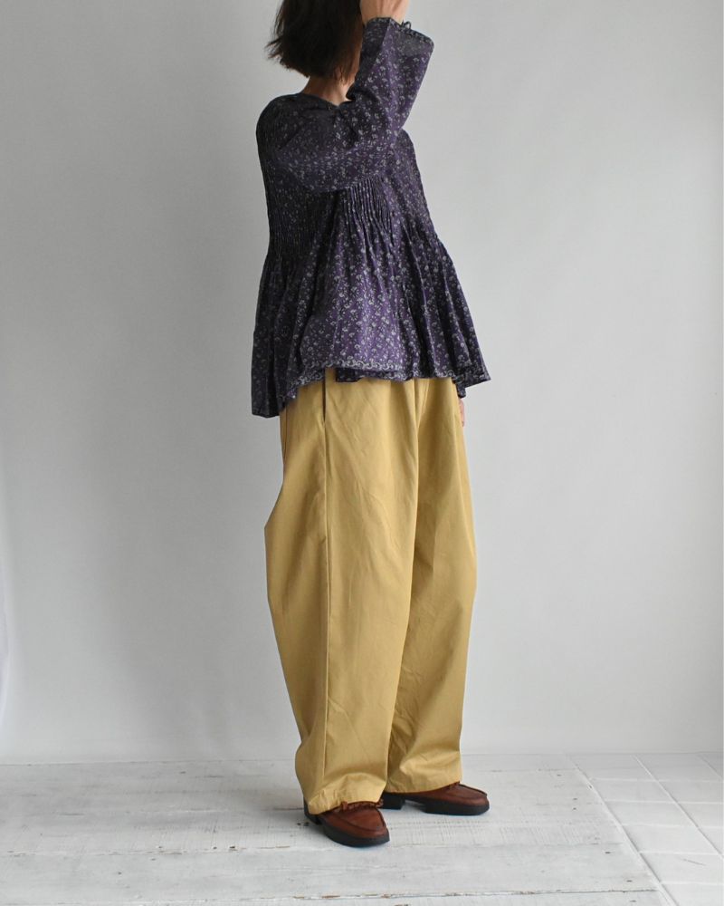 CREW-NECK BUTTON SHIRT WITH PINTUCK Purple