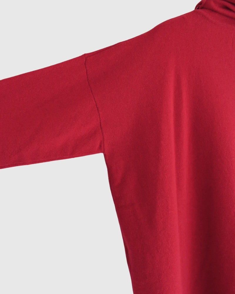12GG PLAIN STITCH DROP SHOULDER POLO NECK WITH SLIT Red