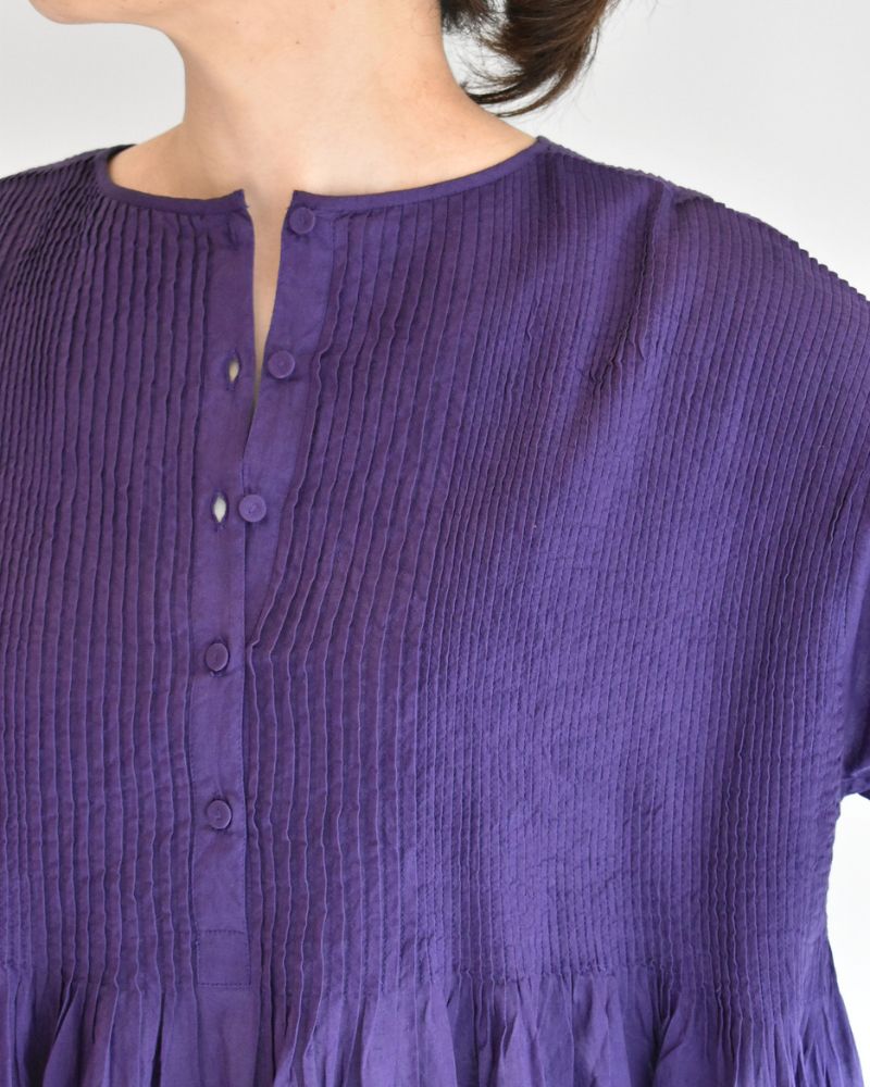 CREW-NECK PULLOVER HALF/SLEEVE SHIRT WITH MINI PINTUCK Purple