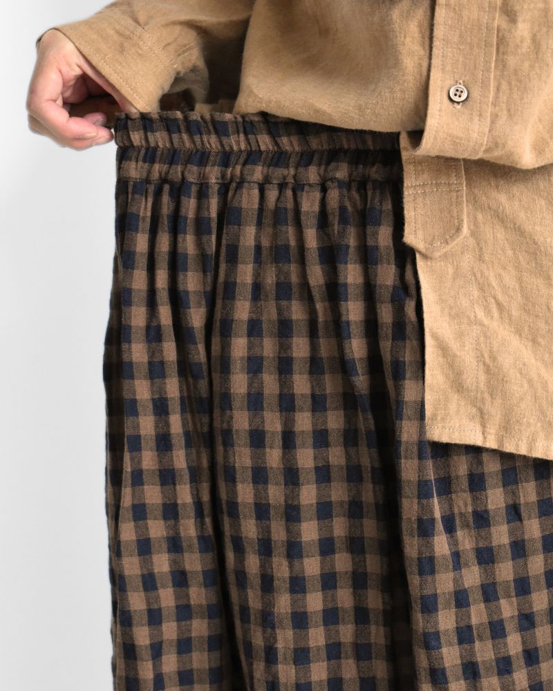 LINEN GINGHAM CHECK SKIRT Brown