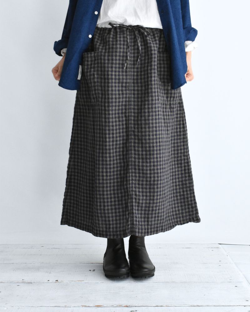 LINEN CHECK OVERDYE EASY SKIRT SmokeGray