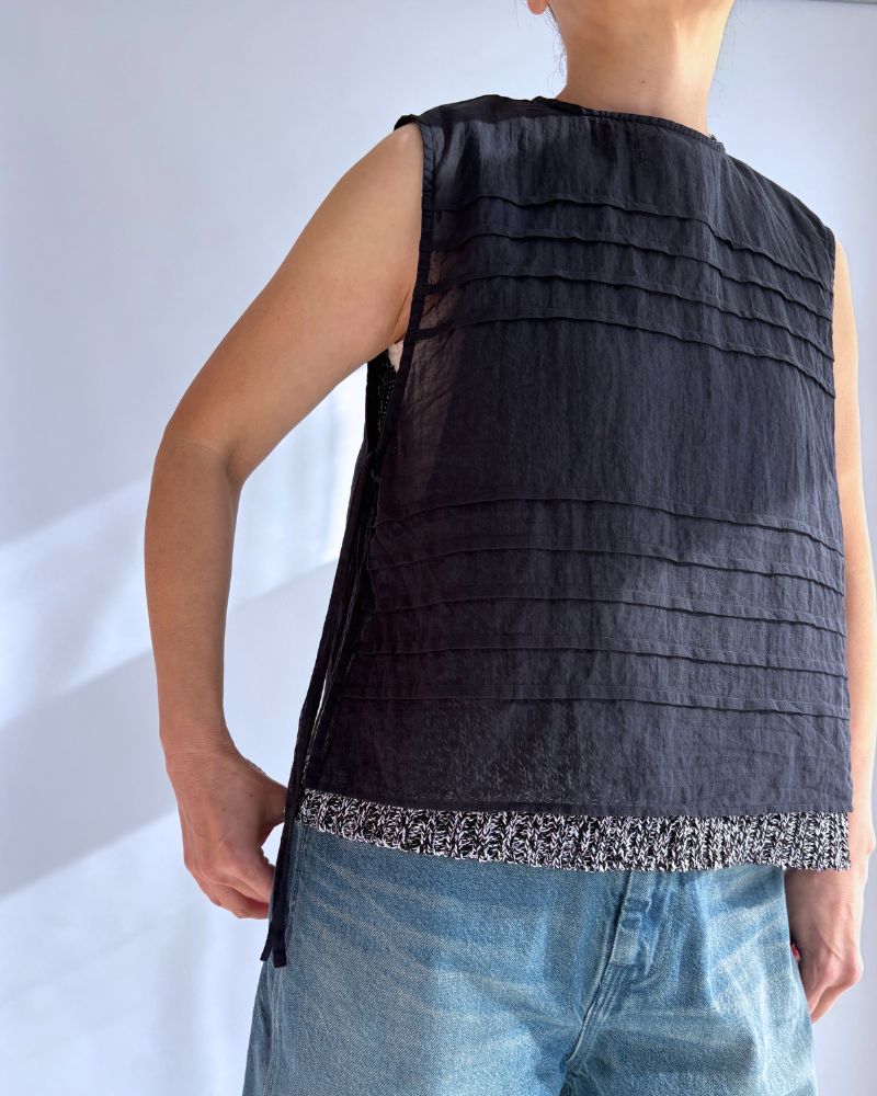 ボイル スリーブレスタックブラウス Navy