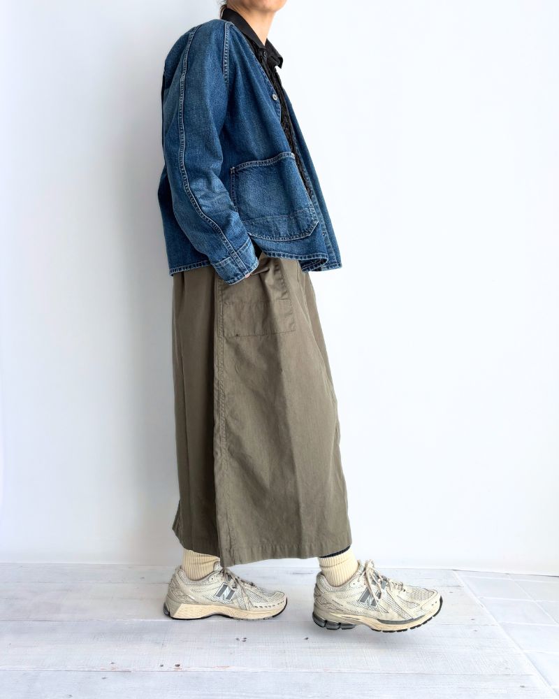 COTTON HERRINGBONE WASH EASY SKIRT KhakiHerringbone