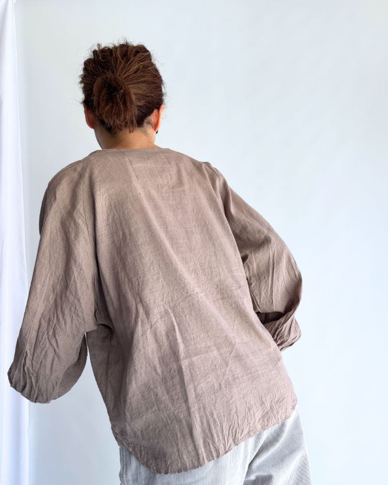 コットンリネン フリルブラウス FluxBeige