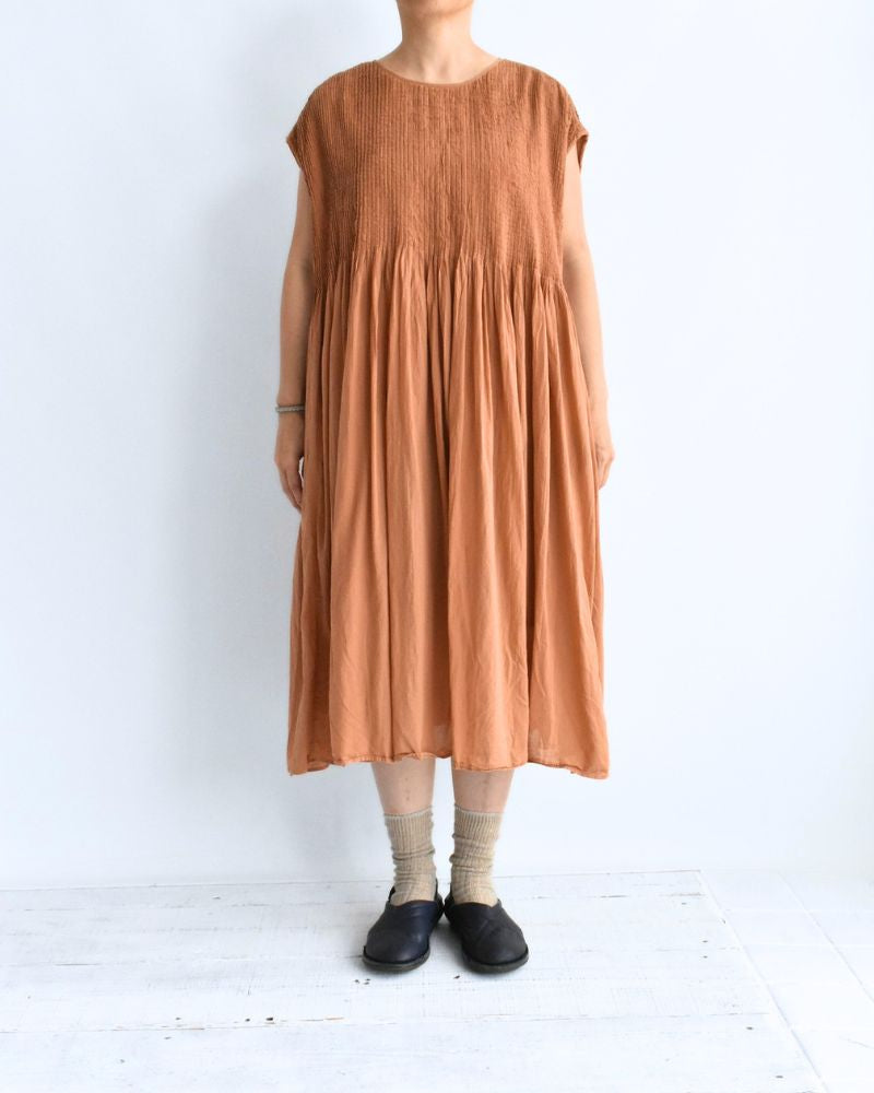 CREW-NECK F/SL DRESS WITH PINTUCK DarkOrange