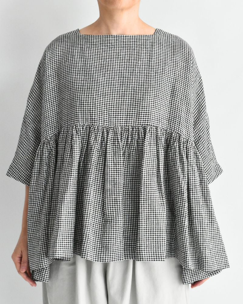ドルマンギャザーブラウス（LINEN） Black/White
