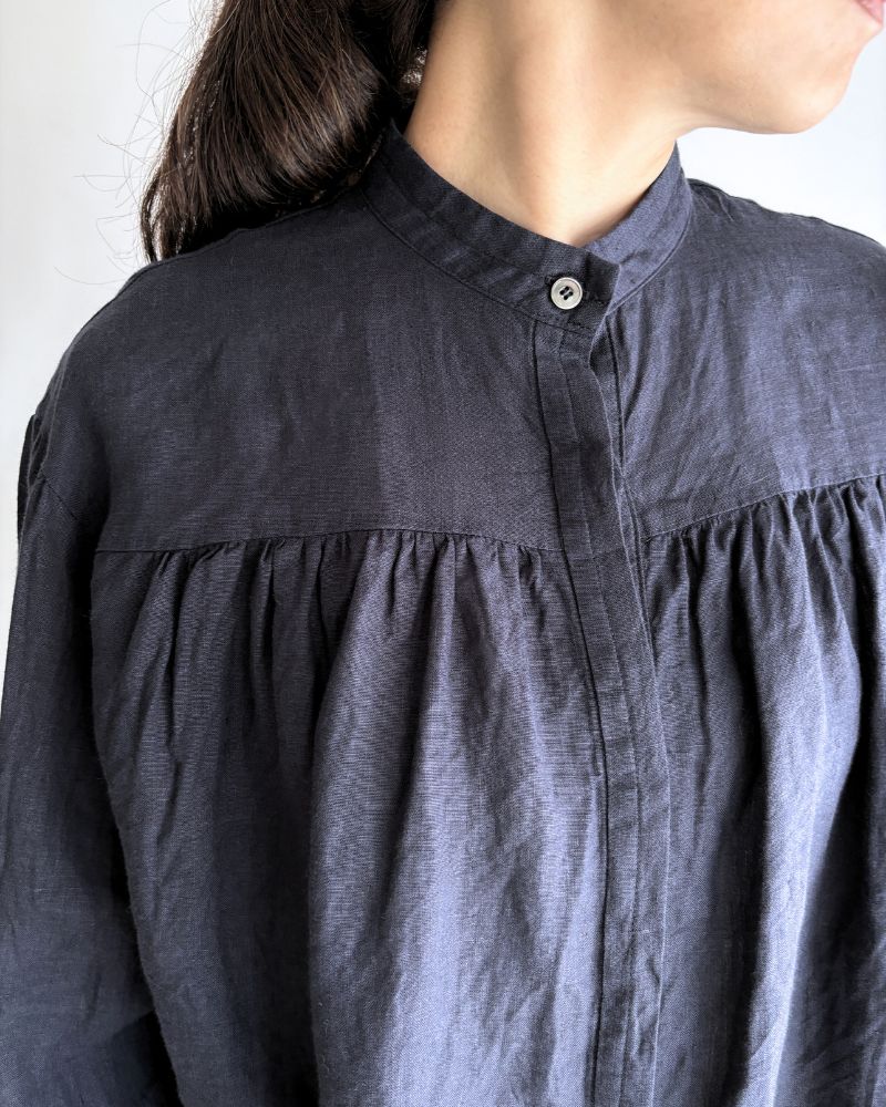 Linen Gather Shirt Navy