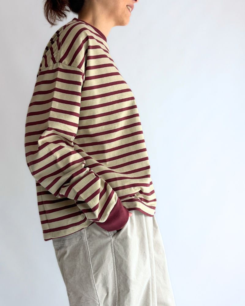 taco cotton ボーダーL/S Beige/Bordeaux