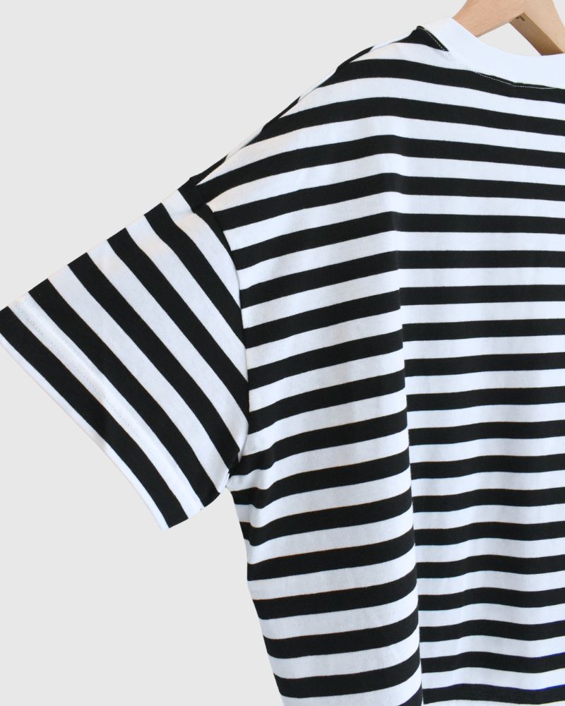 クルーネック スリットTシャツ Black/White
