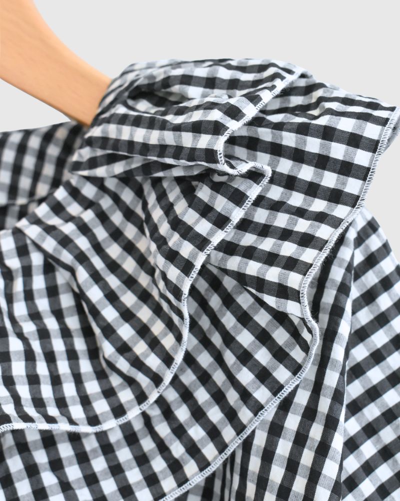 タックフリルプルオーバー Black/Ecru Check