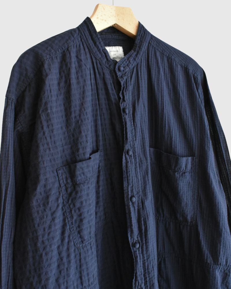 80s ORGANIC CHECK COMBI OVERDYE / BALL BUTTON 4 POCKET LONG JACKET Navy