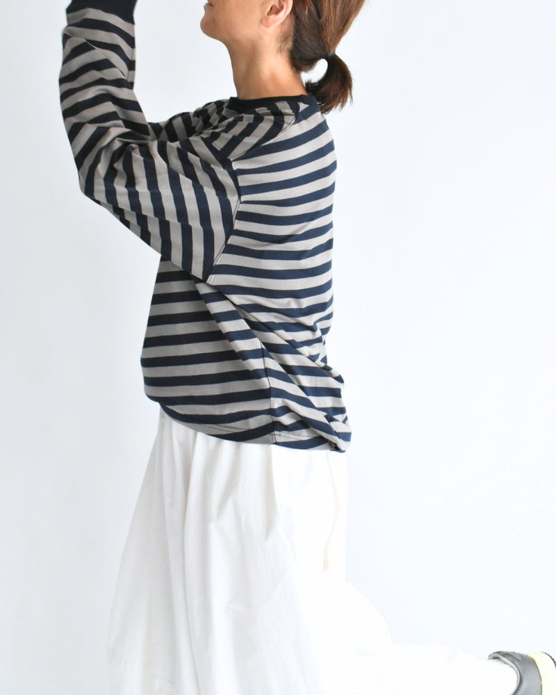 タック コクーンTシャツ Gray/Navy Border
