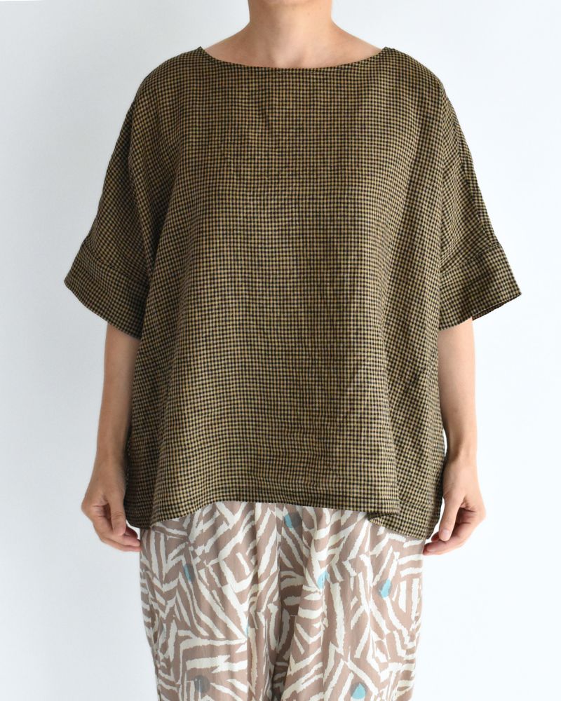 ワイドカフス Tブラウス Camel/Black