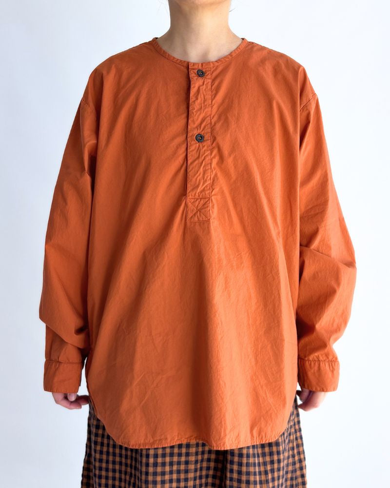 60s COTTON POPLIN OVERDYE HENRY NECK SHIRT Brick