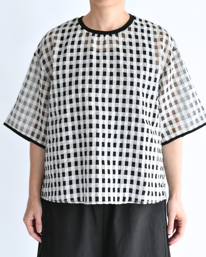 シアーチェッククルーネックトップス 'MEHINA' Black