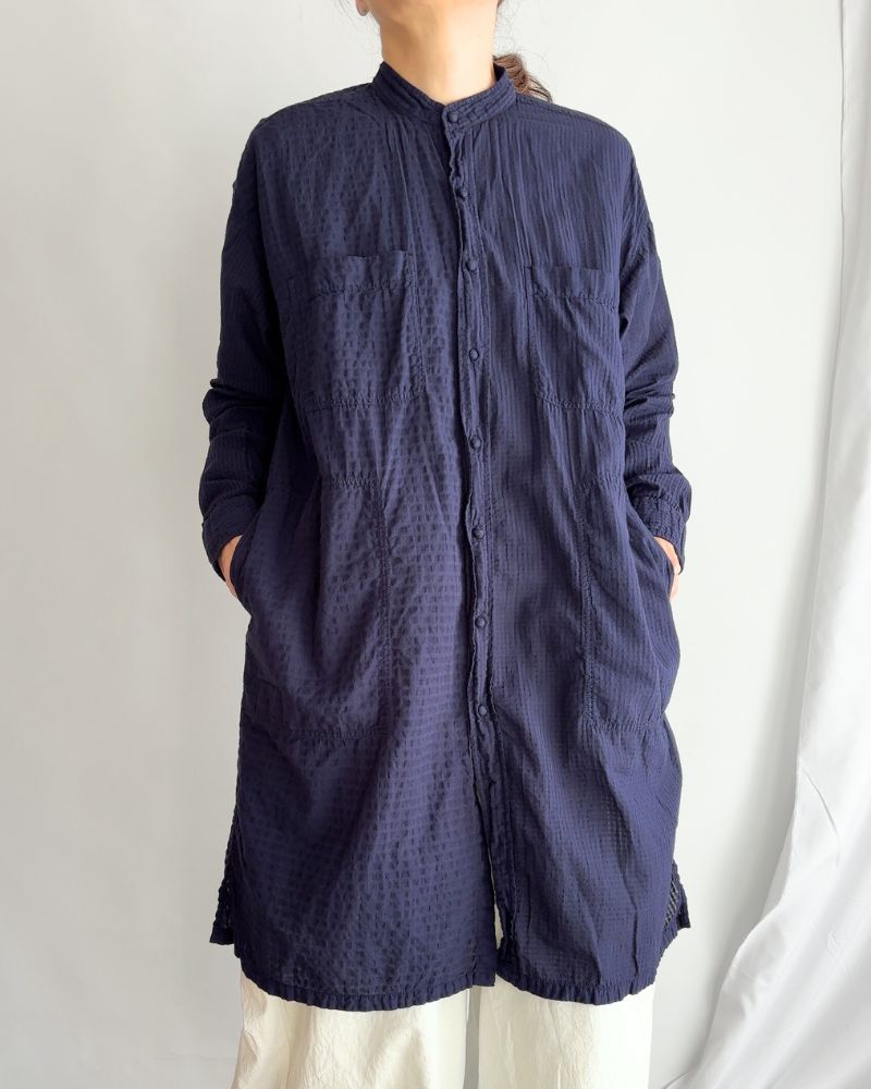 80s ORGANIC CHECK COMBI OVERDYE / BALL BUTTON 4 POCKET LONG JACKET Navy