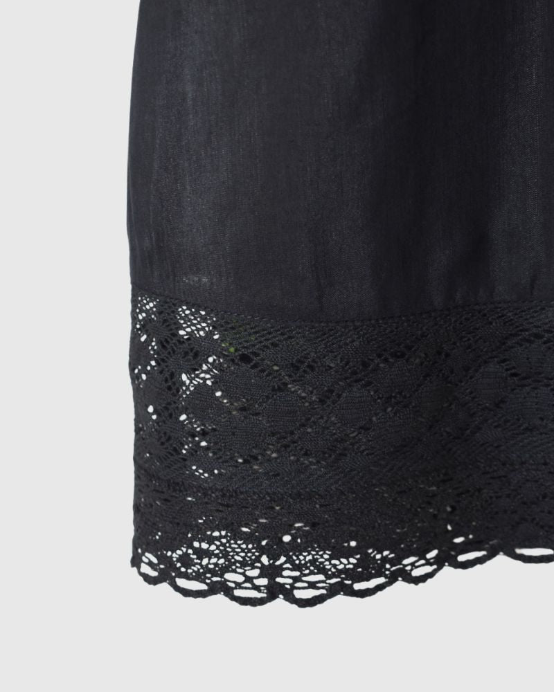HANDWOVEN COTTON SILK WITH LACE 2WAY CAMISOLE　Black