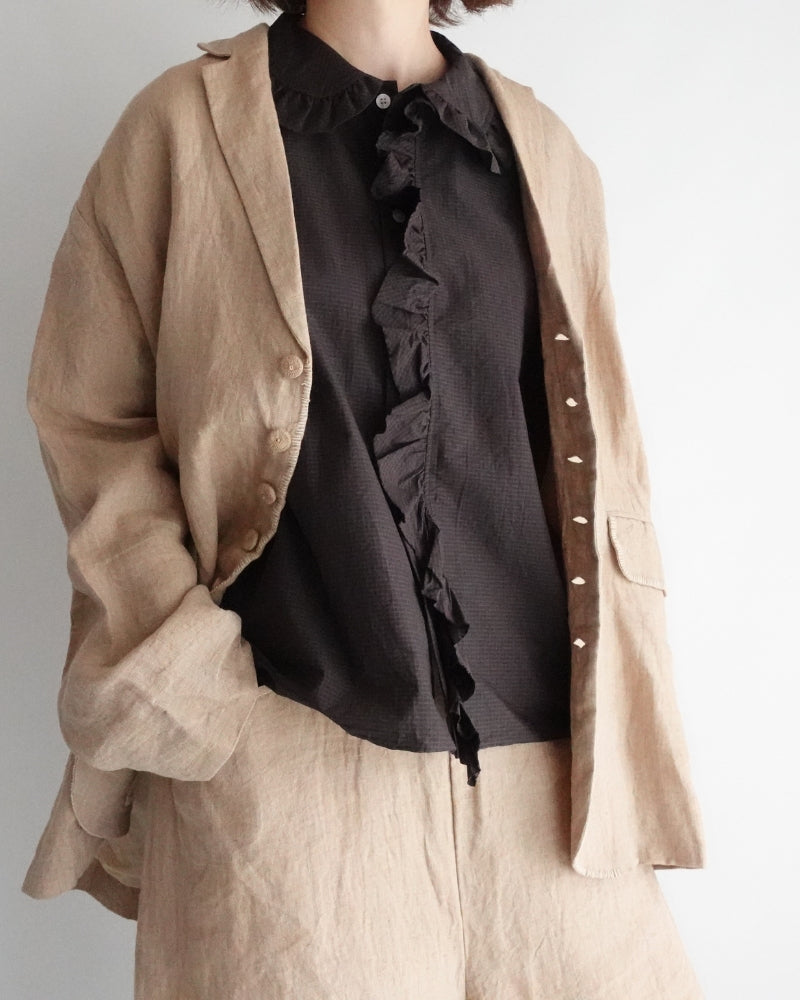 カラー＆フロントフリルブラウス Brown