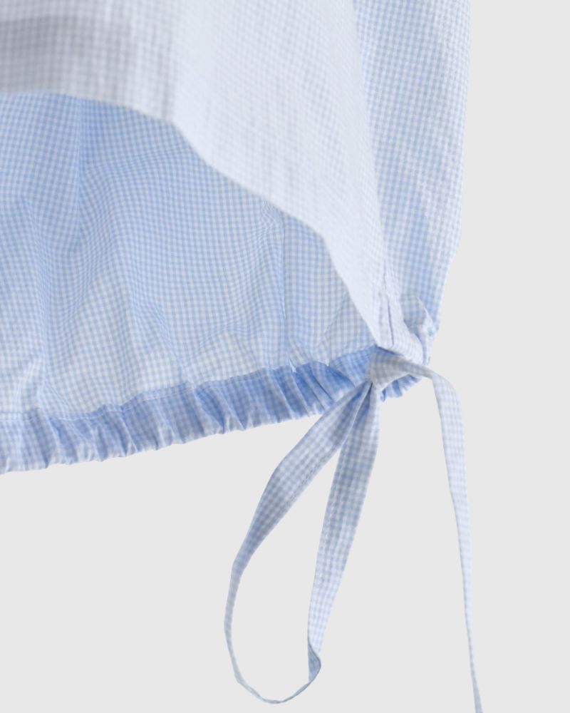 TENDER-W バックギャザーフレンチスリーブブラウス SaxCheck