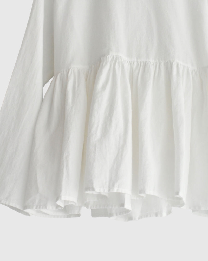 TWILL COTTON KHADI PLAIN FRILL CACHE COEUR White