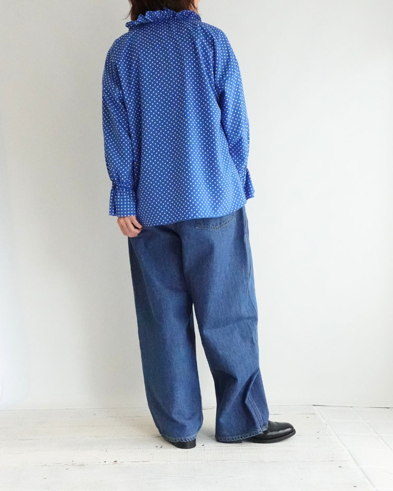 ドットフリルブラウス Blue