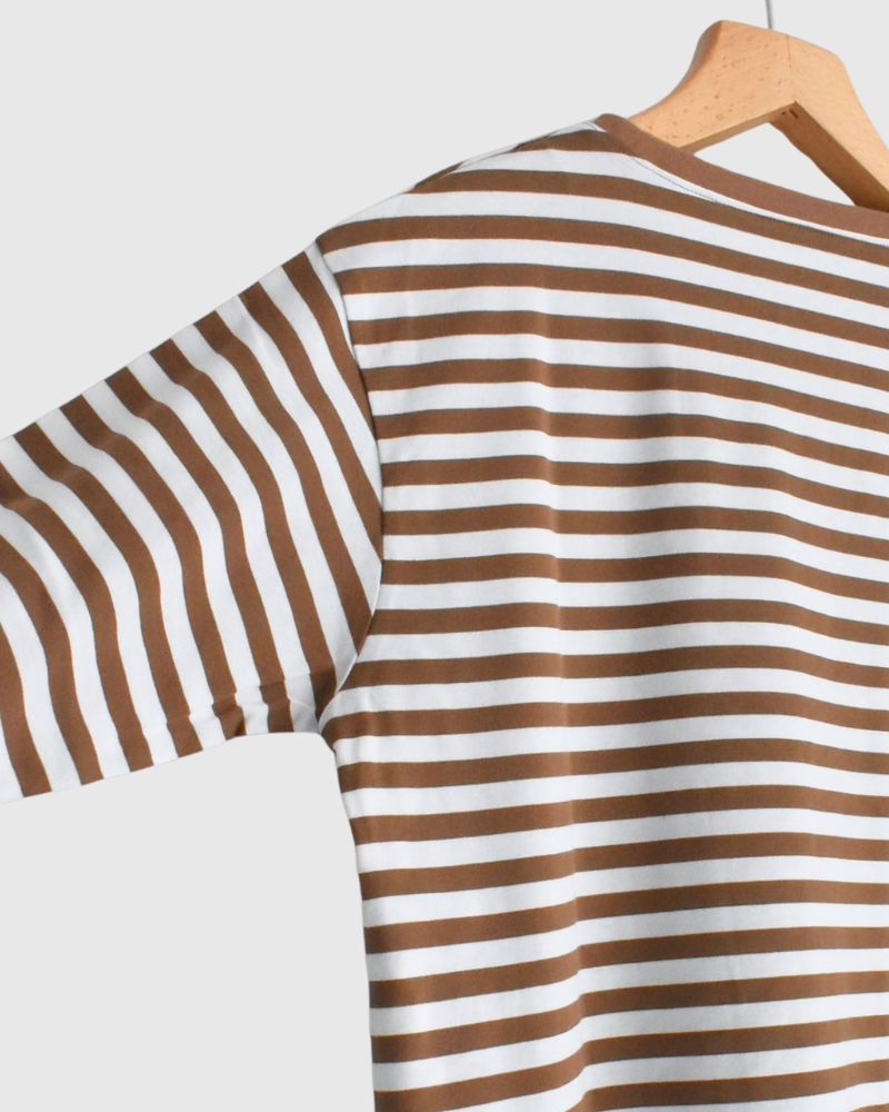ギザンディ天竺ボーダーロングTee Brown/Off