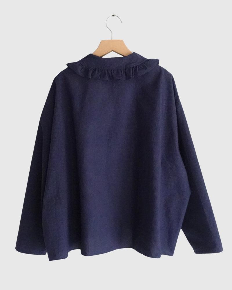 カラー＆フロントフリルブラウス Navy