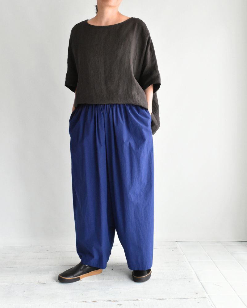 ボートネックワイドブラウス（LINEN） Brown