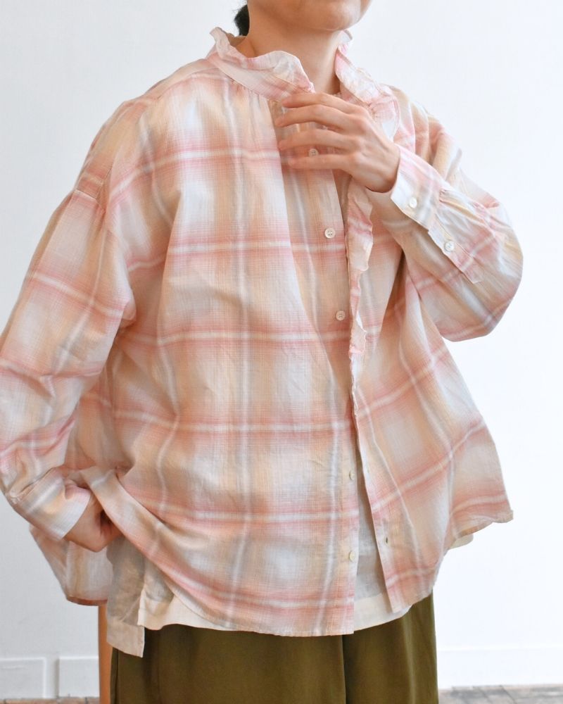 【予約】MS/F LA490 ライトマドラスフリルブラウス（8月初旬 - 8月中旬）