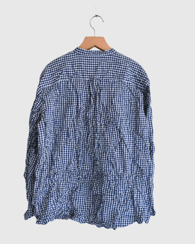 BANDED COLLAR L/SL OVERSIZED SHIRTS BlueGingham