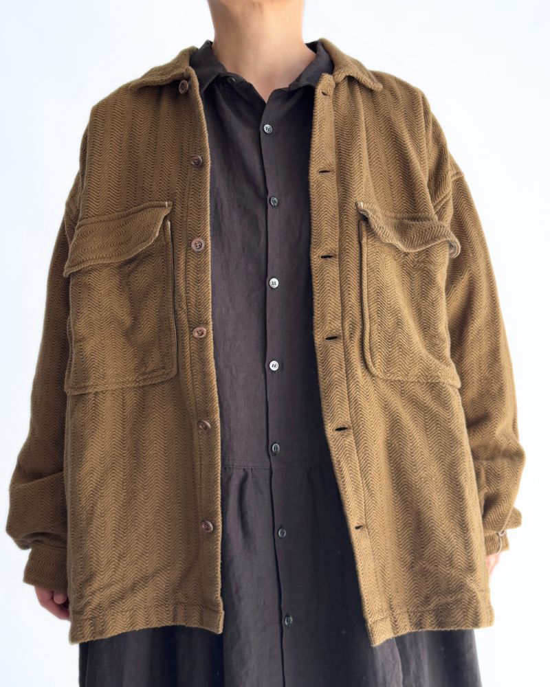 手織りコットンヘリンボーン ジャケット KhakiBrown