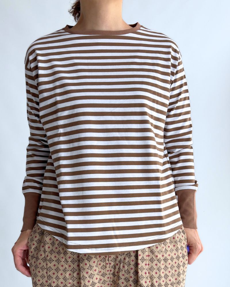 ギザンディ天竺ボーダーロングTee Brown/Off