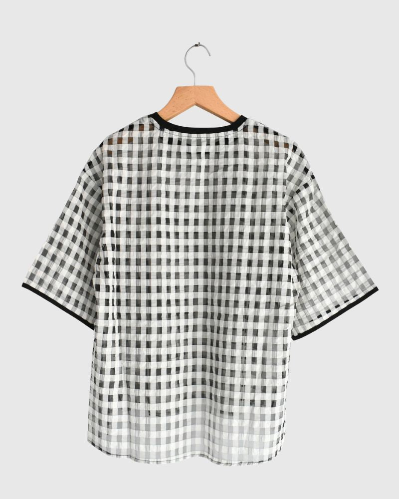 シアーチェッククルーネックトップス 'MEHINA' Black