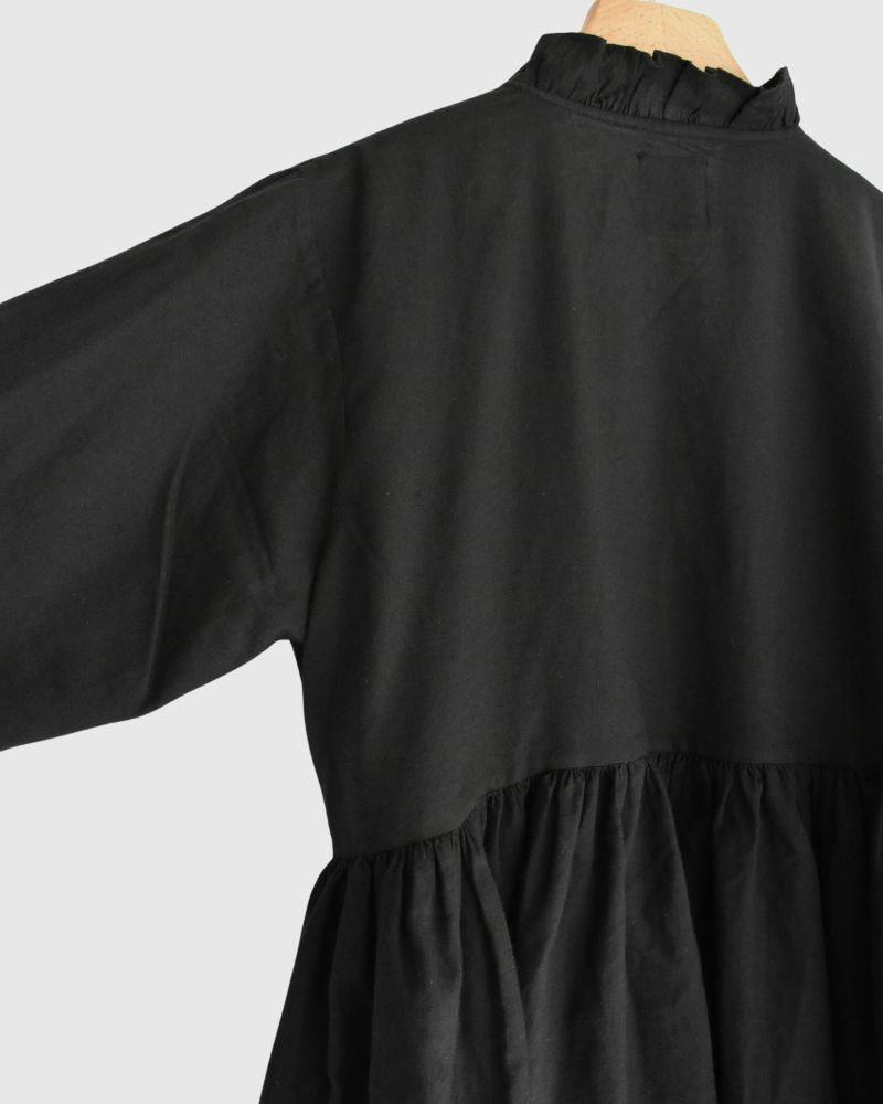 TWILL COTTON KHADI PLAIN (WASH) FRILL CACHE COEUR Black