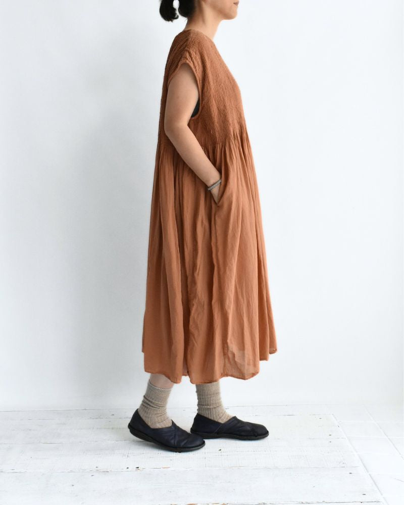 CREW-NECK F/SL DRESS WITH PINTUCK DarkOrange