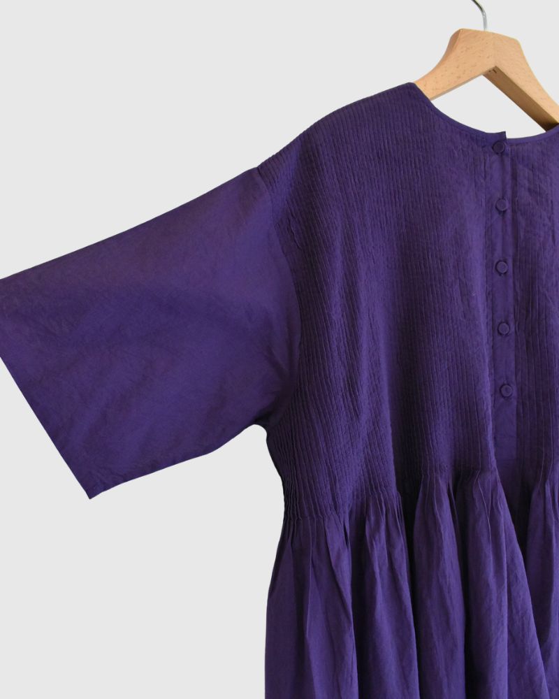 CREW-NECK PULLOVER HALF/SLEEVE SHIRT WITH MINI PINTUCK Purple