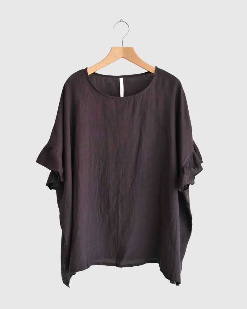 フリルトップ ブラウス Brown