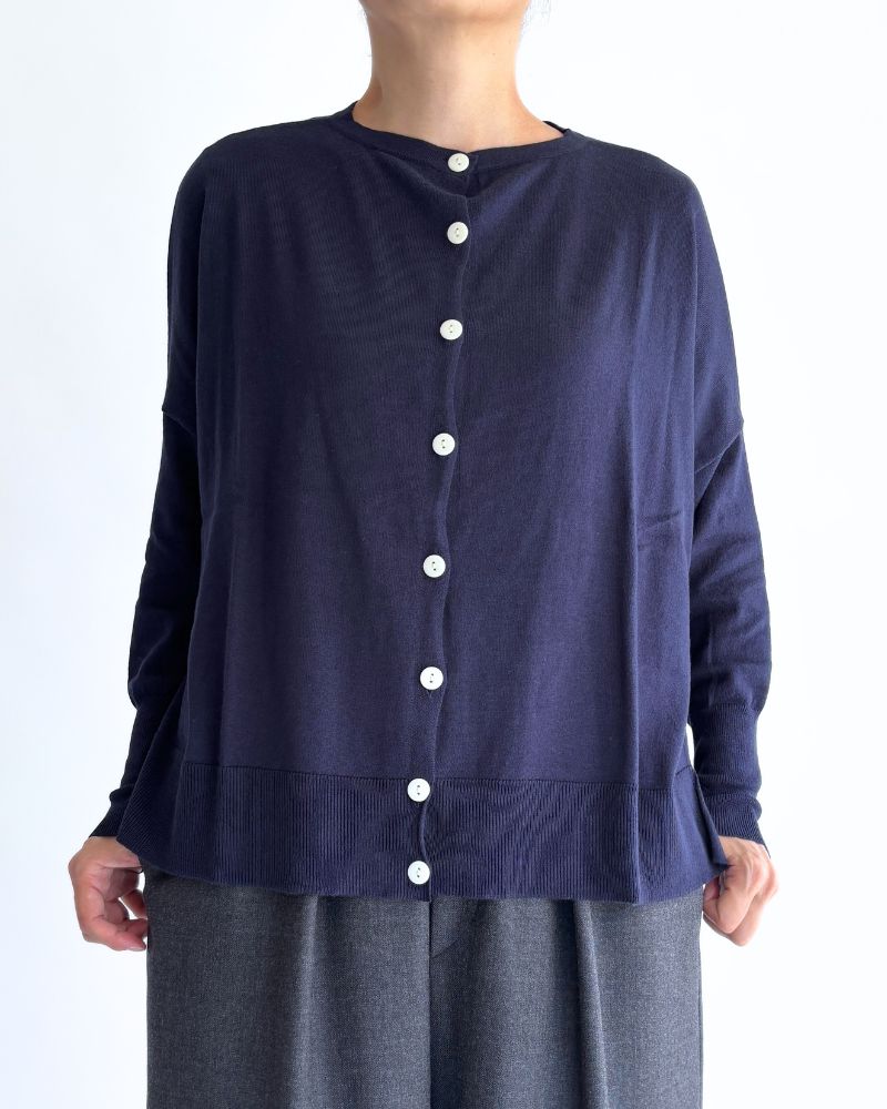 2WAYカーディガン InkNavy – コットン×シルク×カシミアの柔らかニット