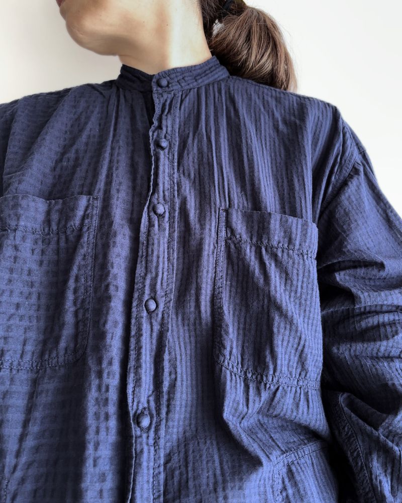 80s ORGANIC CHECK COMBI OVERDYE / BALL BUTTON 4 POCKET LONG JACKET Navy