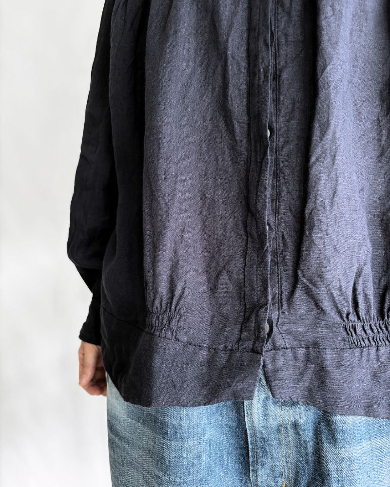 Linen Gather Shirt Navy